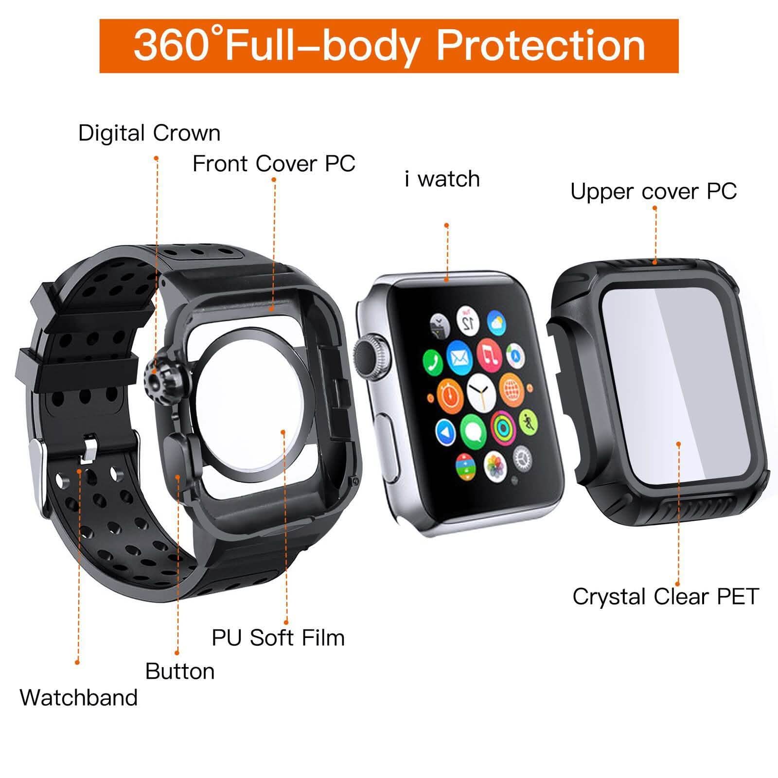 44 MM Full Cover Clear Case Screen Protector with Bands for Apple iWatch 4 and 5 DailySale
