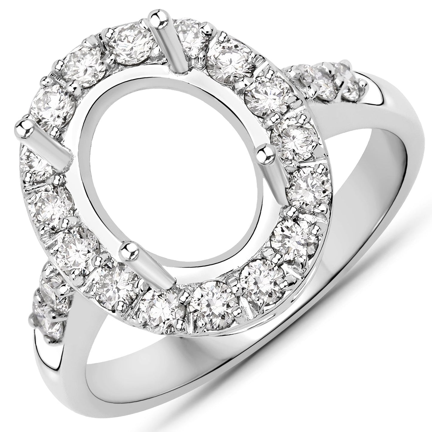 0.60 Carat Genuine White Diamond 14K White Gold Semi Mount Ring - holds 10x8mm Oval Gemstone Bids.com