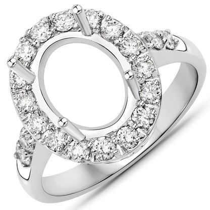 0.60 Carat Genuine White Diamond 14K White Gold Semi Mount Ring - holds 10x8mm Oval Gemstone Bids.com