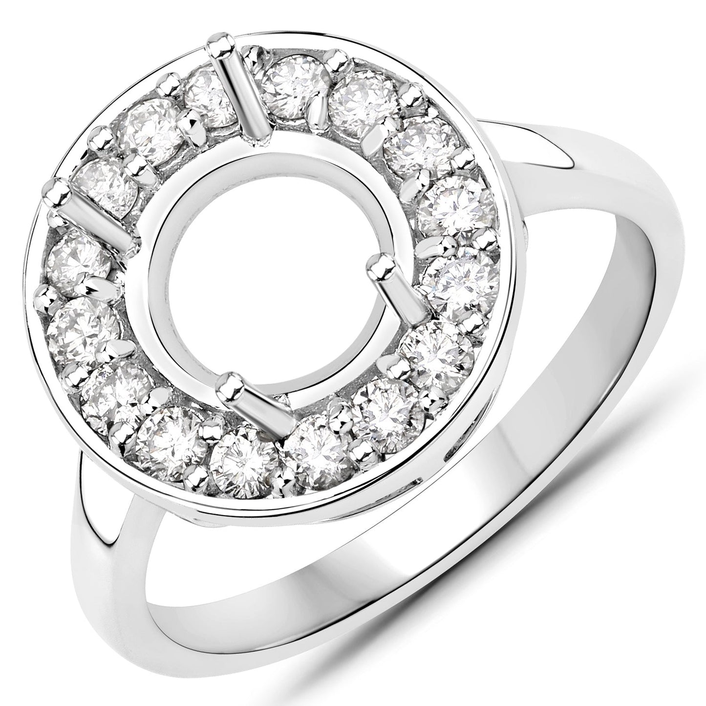 0.48 Carat Genuine White Diamond 14K White Gold Semi Mount Ring - holds 8.00mm Round Gemstone Bids.com