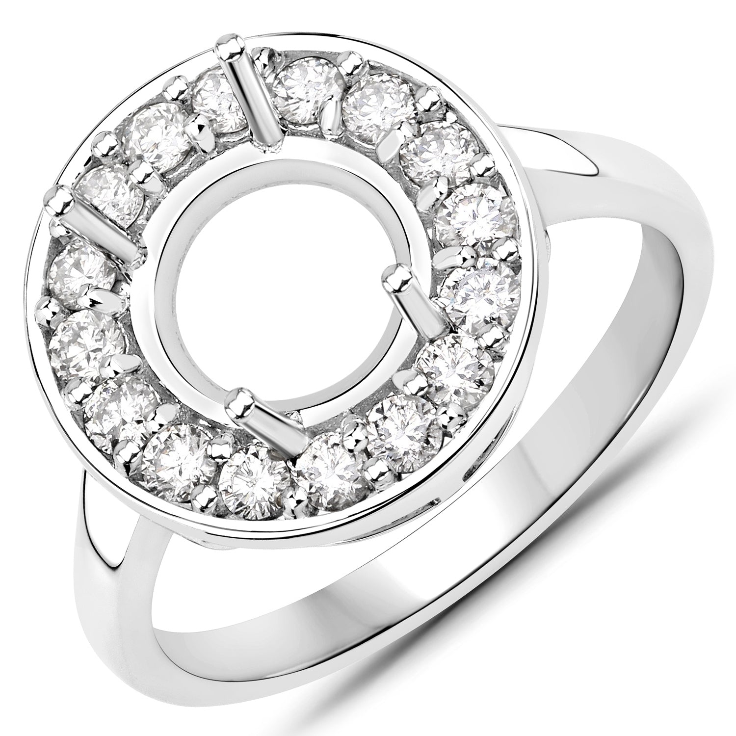 0.48 Carat Genuine White Diamond 14K White Gold Semi Mount Ring - holds 8.00mm Round Gemstone Bids.com