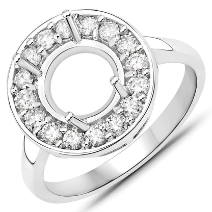 0.48 Carat Genuine White Diamond 14K White Gold Semi Mount Ring - holds 8.00mm Round Gemstone Bids.com