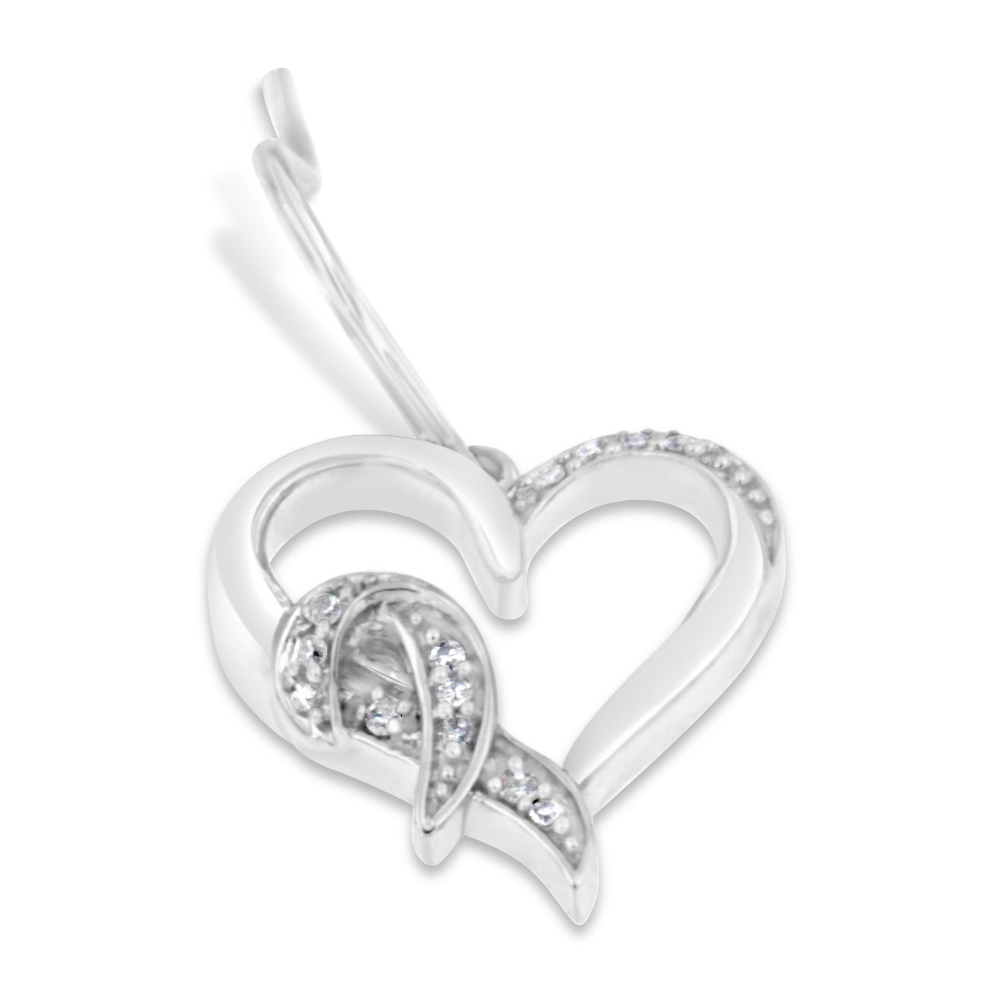 Sterling Silver Round Cut Diamond Heart Dangle Earrings (0.09 cttw, H-I Color, I1-I2 Clarity) Bids.com