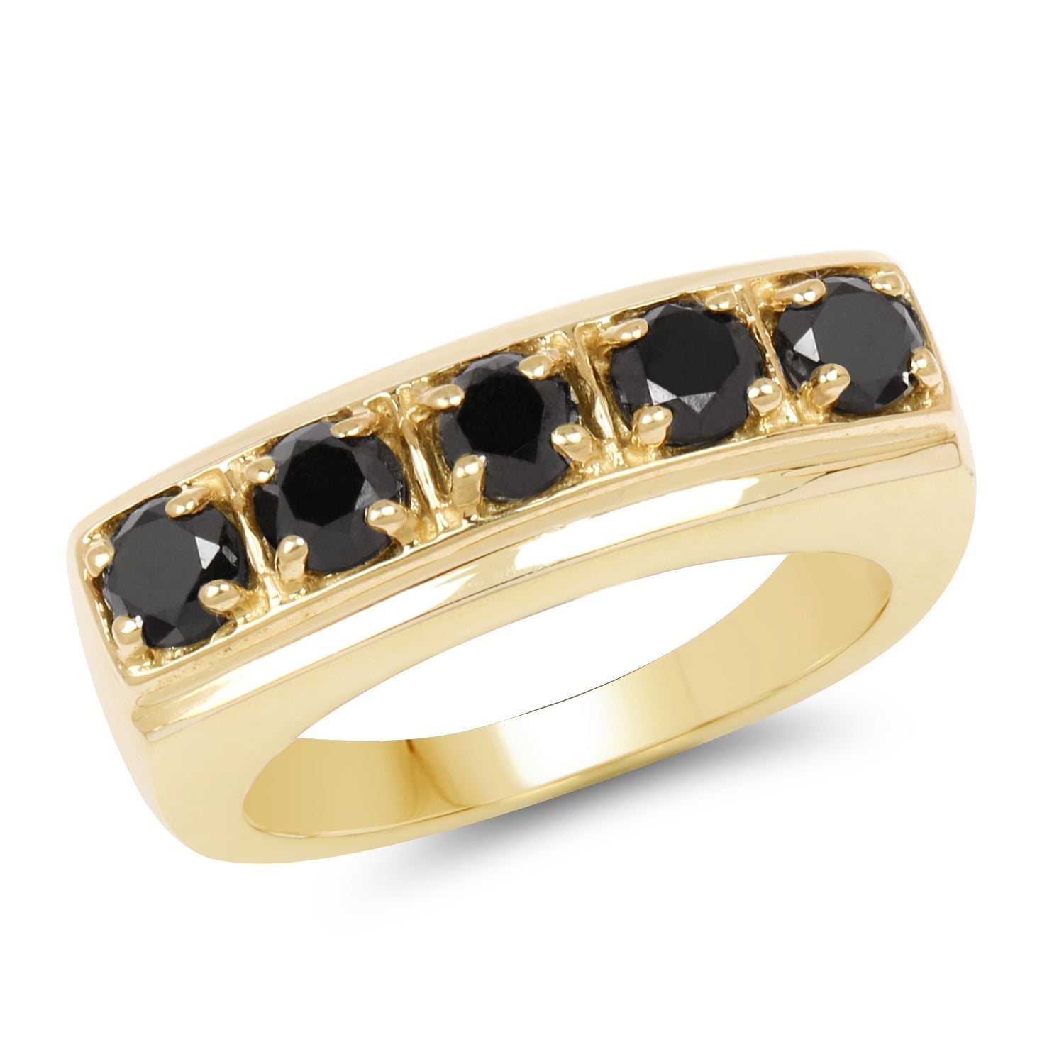 14K Yellow Gold Plated 1.25 Carat Genuine Black Diamond .925 Sterling Silver Ring Bids.com