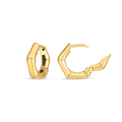 14k Yellow Gold Bamboo Huggie Hoops Bids.com