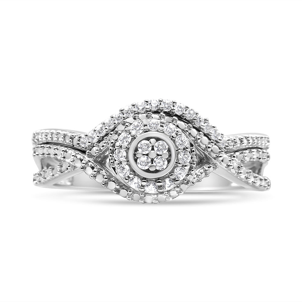 .925 Sterling Silver 1/6 Cttw Diamond Composite Halo and Split Shank Bridal Set Ring and Band  (I-J Color, I3 Clarity) - Size 7 Bids.com