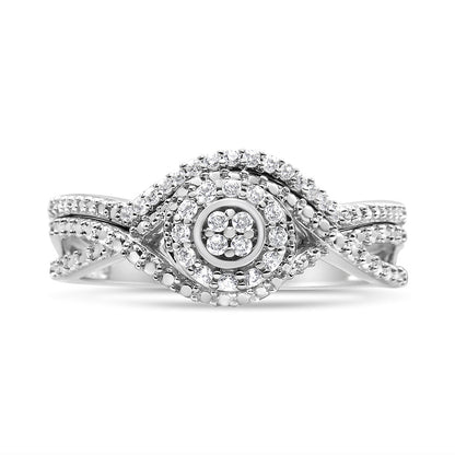 .925 Sterling Silver 1/6 Cttw Diamond Composite Halo and Split Shank Bridal Set Ring and Band  (I-J Color, I3 Clarity) - Size 7 Bids.com