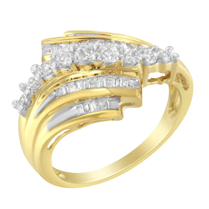 10K Yellow Gold Round and Baguette Diamond-Cut Ring (1/2 Cttw, I-J Color, I1-I2 Clarity) - Size 7 Bids.com