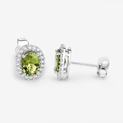 1.92 Carat Genuine Green Tourmaline and White Diamond 14K White Gold Earrings Bids.com