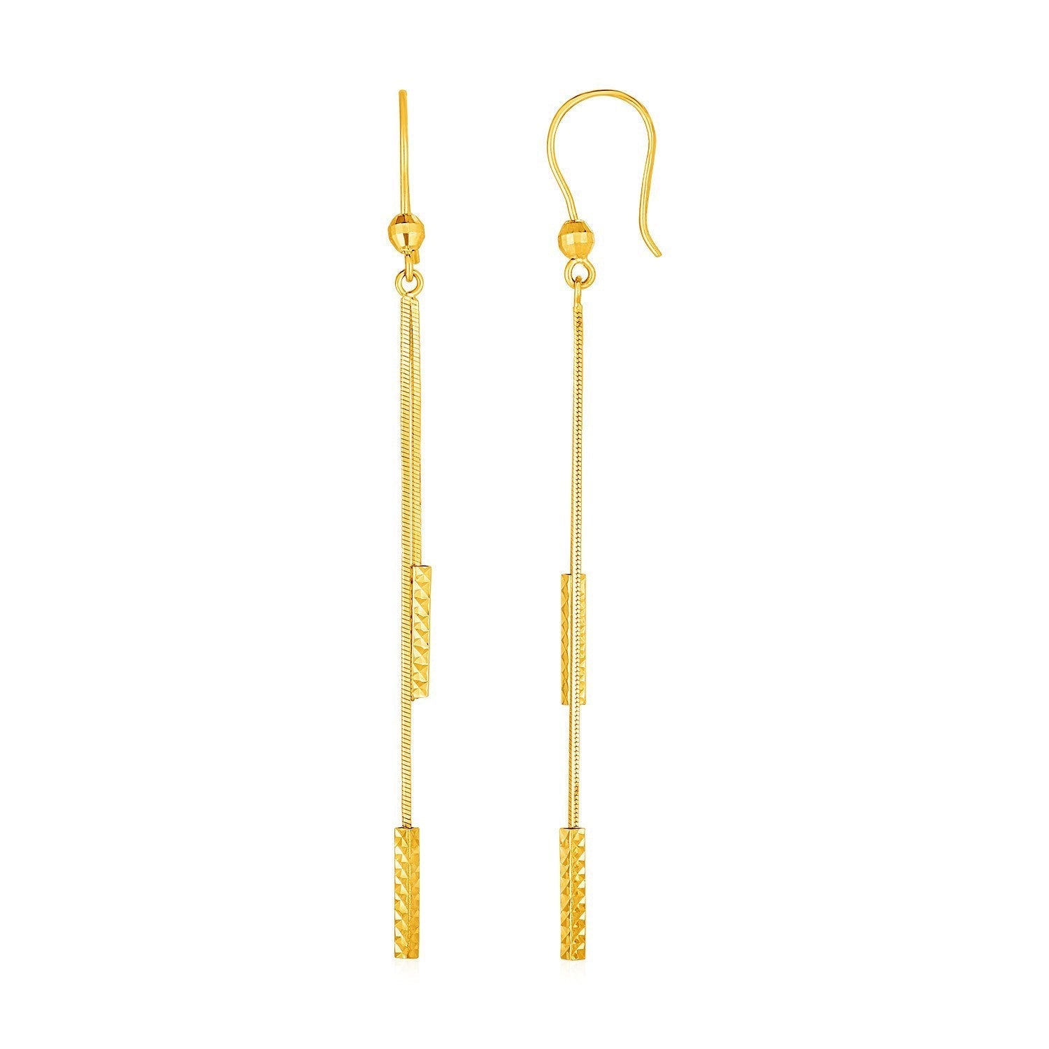 Textured Bar Long Drop Earrings in 14k Yellow Gold Bids.com