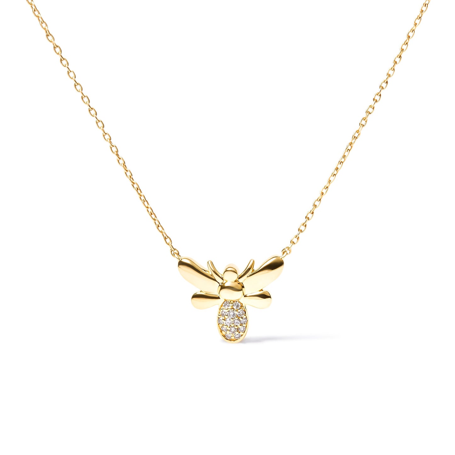 10K Yellow Gold Diamond Accented Bumble Bee Pendant 18" Inch Necklace (H-I Color, I1-I2 Clarity) Bids.com