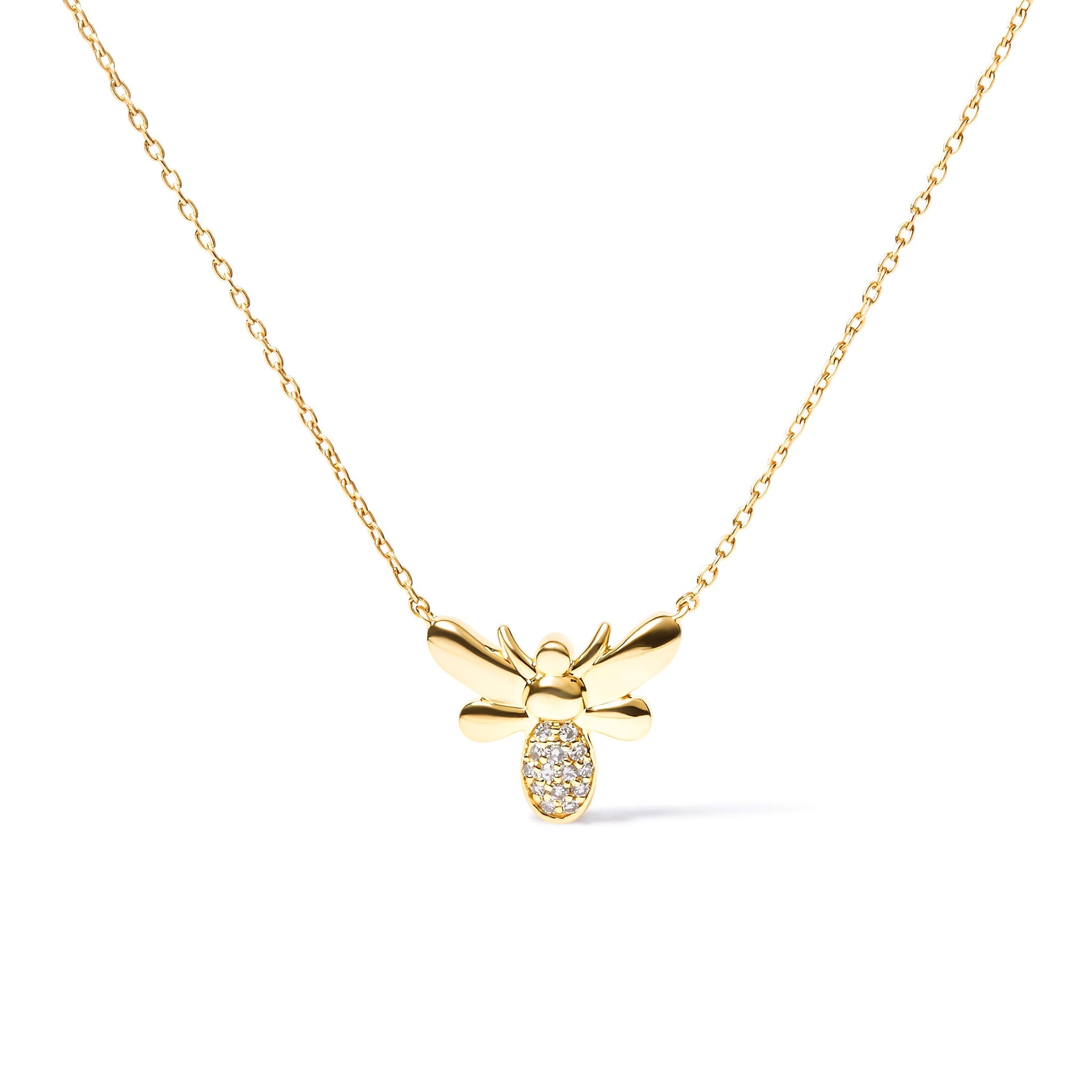 10K Yellow Gold Diamond Accented Bumble Bee Pendant 18" Inch Necklace (H-I Color, I1-I2 Clarity) Bids.com