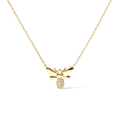 10K Yellow Gold Diamond Accented Bumble Bee Pendant 18" Inch Necklace (H-I Color, I1-I2 Clarity) Bids.com