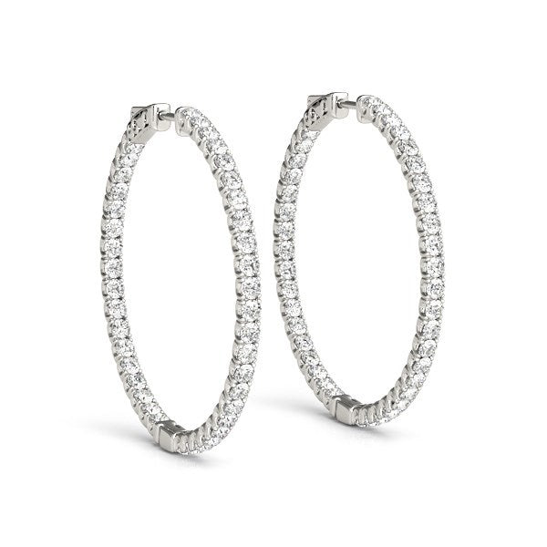 14k White Gold Diamond Hoop Earrings with Shared Prong Setting (2 cttw) Bids.com