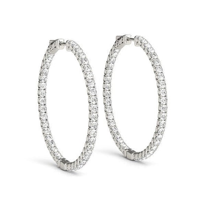 14k White Gold Diamond Hoop Earrings with Shared Prong Setting (2 cttw) Bids.com