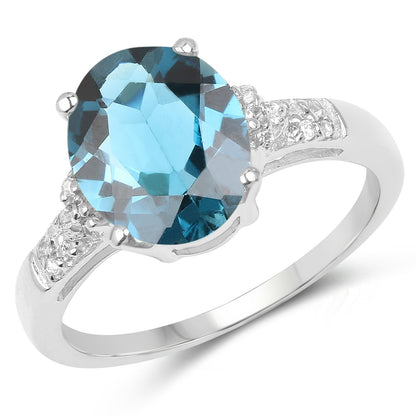 2.64 Carat Genuine London Blue Topaz and White Topaz .925 Sterling Silver Ring Bids.com