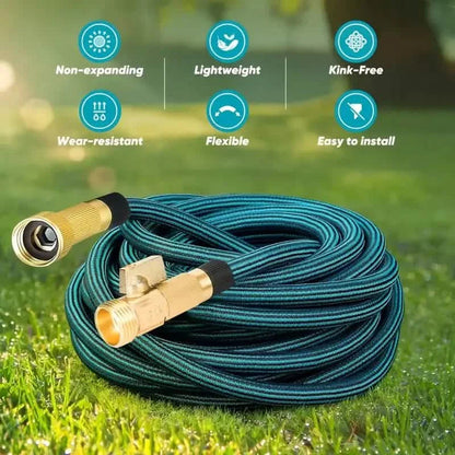 Heavy-Duty Garden Hose – 25Ft Leakproof Blue Rubber with Brass Connectors & Spray Nozzle DailySale