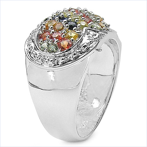 2.75 Carat Genuine Multi Sapphire .925 Sterling Silver Ring Bids.com