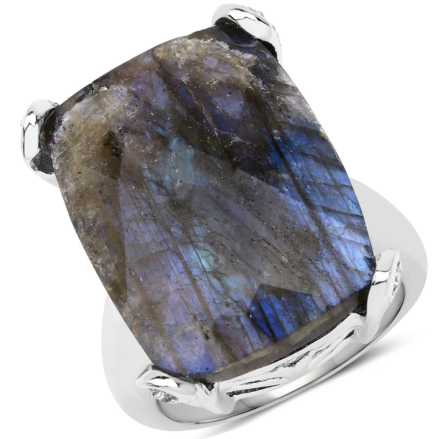 17.17 Carat Genuine Labradorite and White Topaz .925 Sterling Silver Ring Bids.com