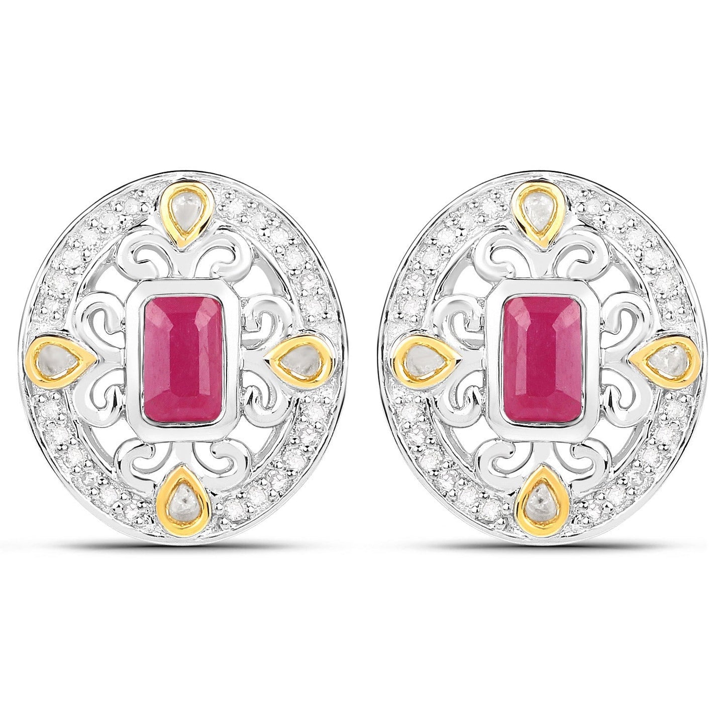 0.77 Carat Genuine Ruby and White Diamond .925 Sterling Silver Earrings Bids.com