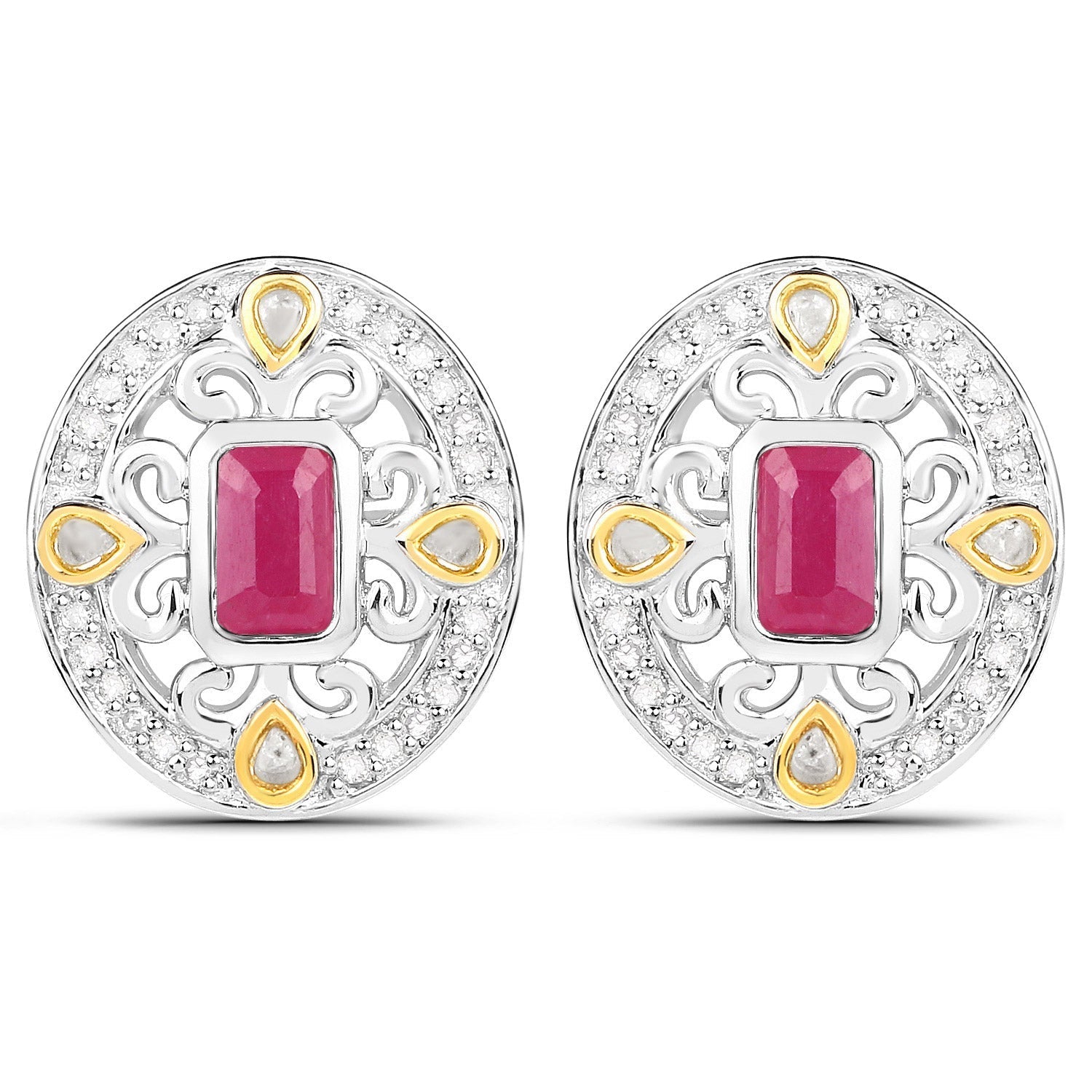 0.77 Carat Genuine Ruby and White Diamond .925 Sterling Silver Earrings Bids.com