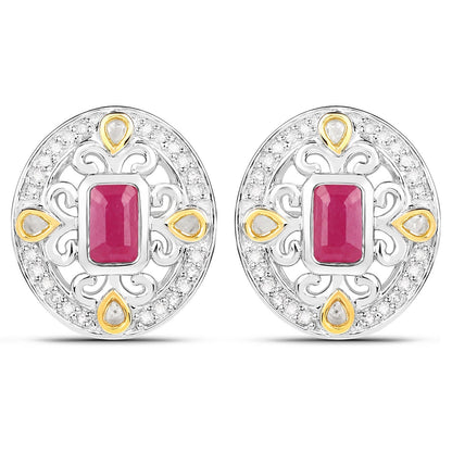 0.77 Carat Genuine Ruby and White Diamond .925 Sterling Silver Earrings Bids.com