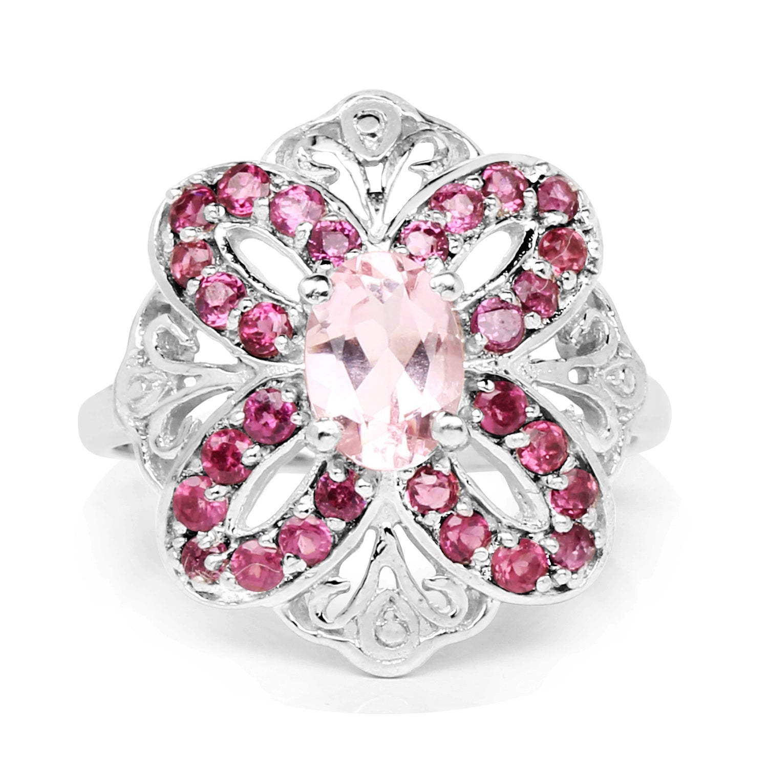 1.82 Carat Genuine Morganite & Rhodolite .925 Sterling Silver Ring Bids.com