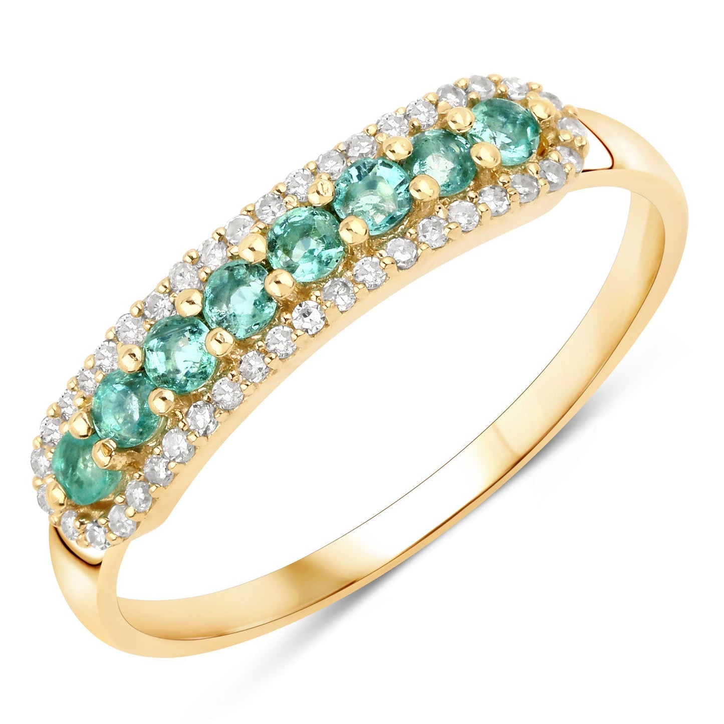 0.35 Carat Genuine Zambian Emerald and White Diamond 14K Yellow Gold Ring Bids.com