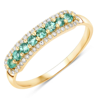 0.35 Carat Genuine Zambian Emerald and White Diamond 14K Yellow Gold Ring Bids.com
