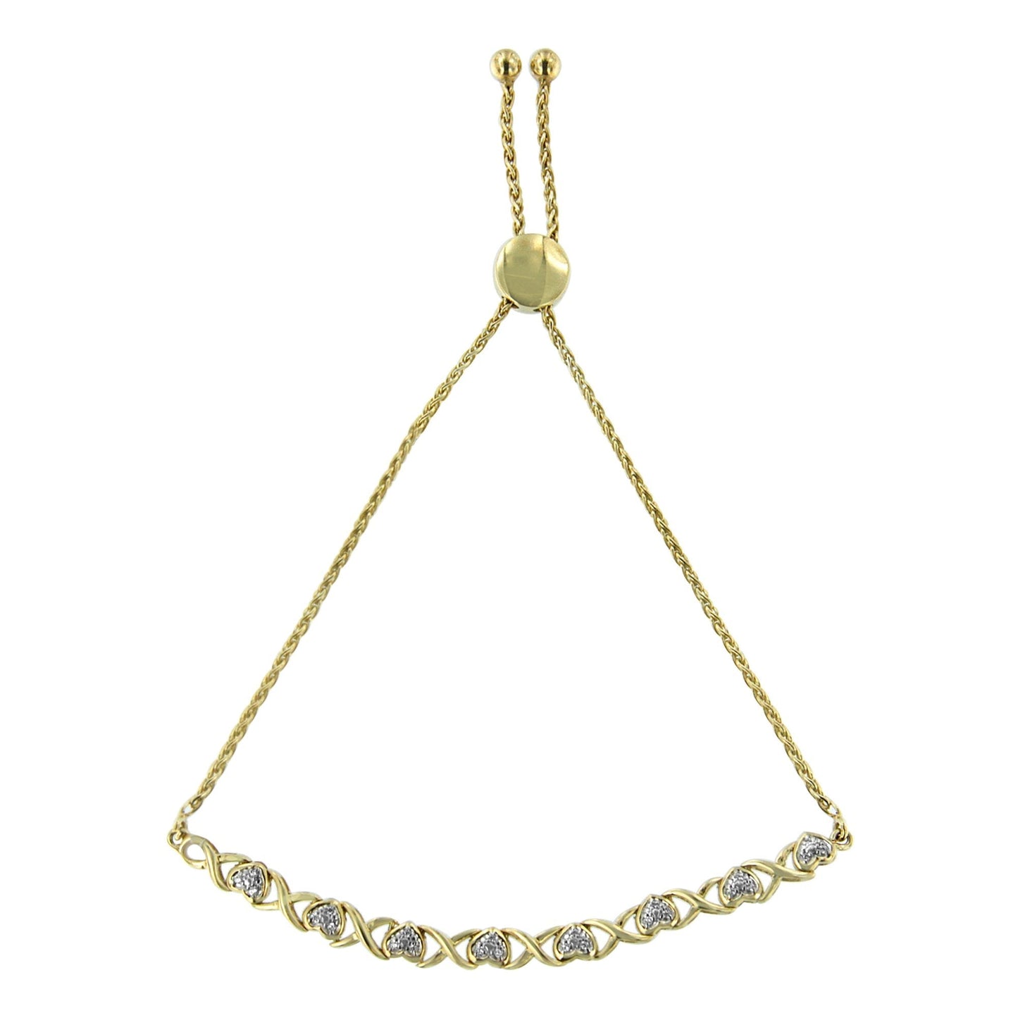 10K Yellow Gold over .925 Sterling Silver 1/10 Cttw Diamond Heart and X-Link 6â€-9â€ Adjustable Bolo Bracelet (H-I Color, I2-I3 Clarity) Bids.com