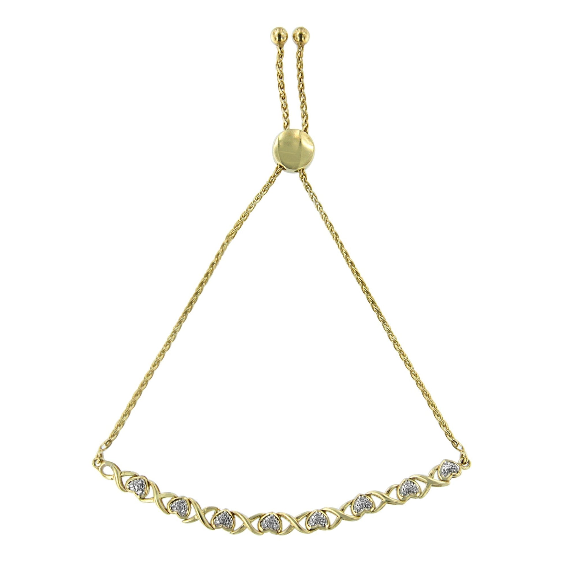 10K Yellow Gold over .925 Sterling Silver 1/10 Cttw Diamond Heart and X-Link 6â€-9â€ Adjustable Bolo Bracelet (H-I Color, I2-I3 Clarity) Bids.com