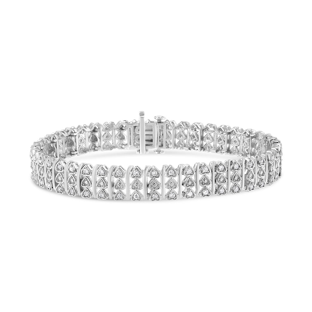 .925 Sterling Silver 1.00 Cttw Diamond Multi Row Heart Link Bracelet (H-I Color, I1-I2 Clarity) - 7.25" Inches Bids.com