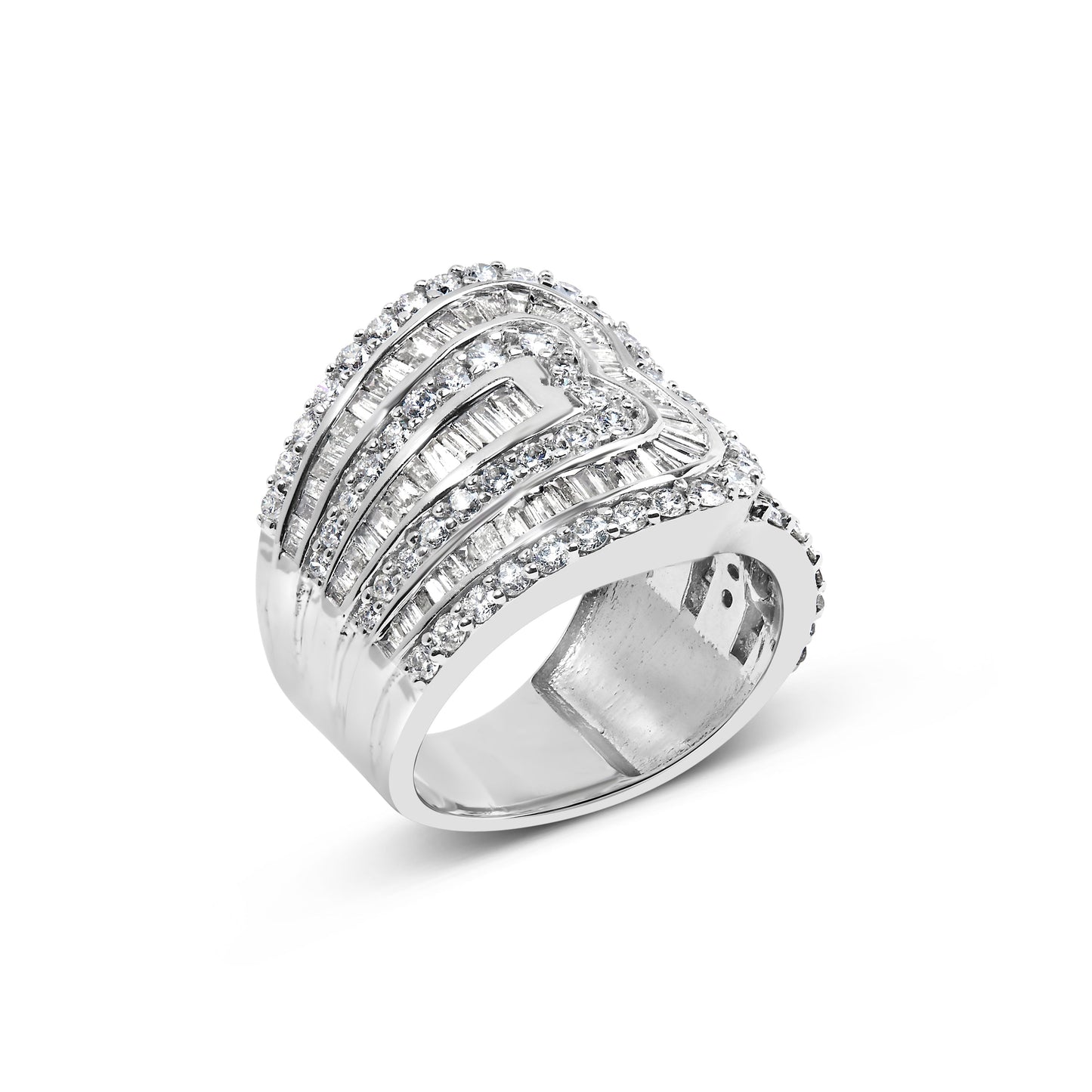 10K White Gold 2 1/2 Cttw Round and Baguette-Cut Diamond Multi-Row Bypass Ring (J-K Color, I2-I3 Clarity) - Ring Size 7 Bids.com