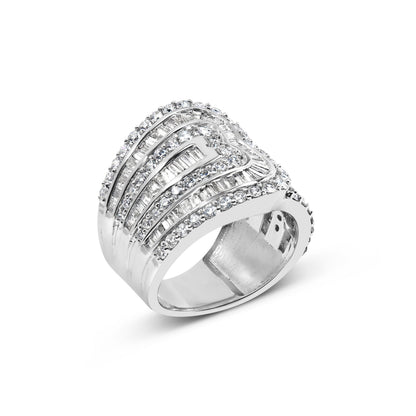 10K White Gold 2 1/2 Cttw Round and Baguette-Cut Diamond Multi-Row Bypass Ring (J-K Color, I2-I3 Clarity) - Ring Size 7 Bids.com
