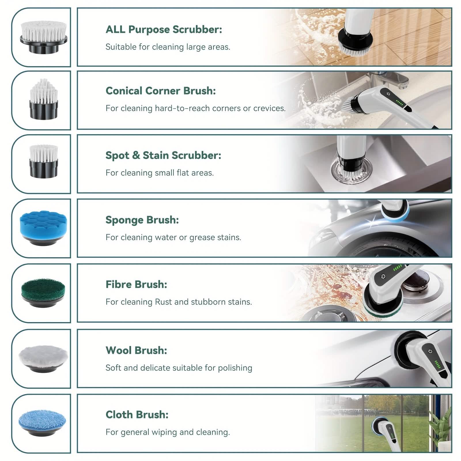 Electric Rotary Scrubber with Replaceable 8 Brush Heads and Adjustable Extension Handle DailySale