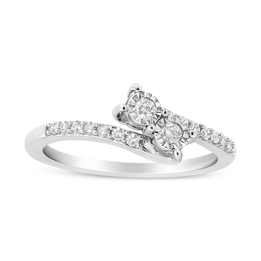 10K White Gold 1/4 Cttw Miracle Set Round Cut Diamond Two-Stone Ring (H-I Color, I2 Clarity) - Size 7 Bids.com