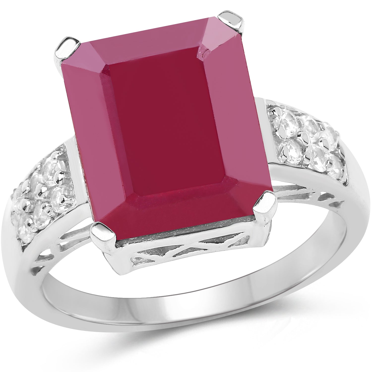 7.26 Carat Glass Filled Ruby and White Topaz .925 Sterling Silver Ring Bids.com