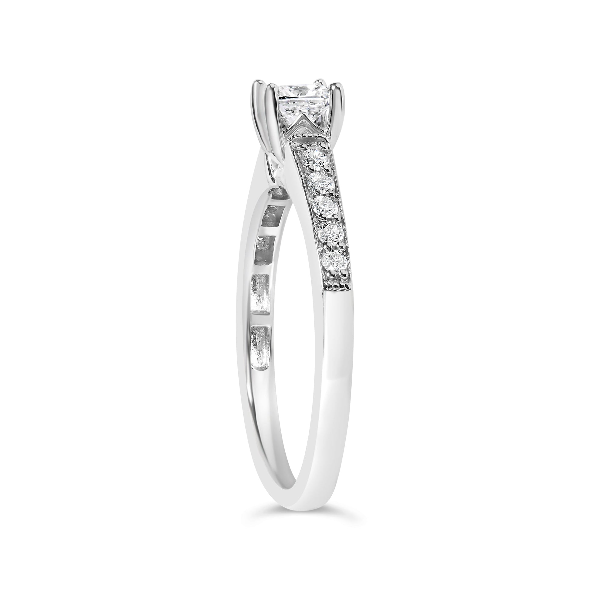 14K White Gold Diamond 1/2 Cttw Princess Cut Diamond Engagement Ring (G-H Color, VS2-SI1 Clarity) - Size 7 Bids.com