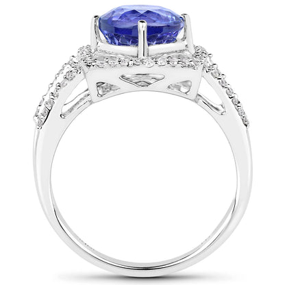 14K White Gold 3.26 Carat Genuine Tanzanite and White Diamond Ring Bids.com