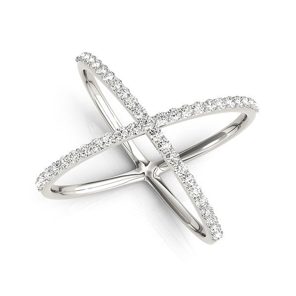 14k White Gold X Style Thin Ring with Diamonds (1/2 cttw) Bids.com