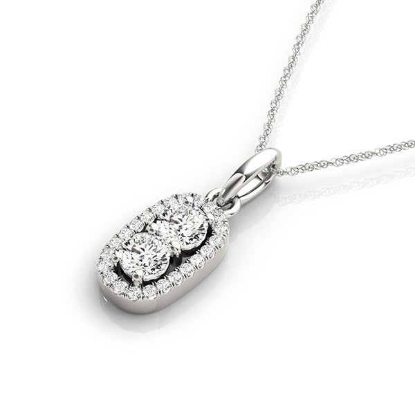 Outer Oval Shaped Two Stone Diamond Pendant in 14k White Gold (5/8 cttw) Bids.com