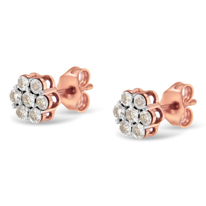 10K Rose Gold Diamond Floral Stud Earrings (0.5 cttw, J-K Color, I1-I2 Clarity) Bids.com