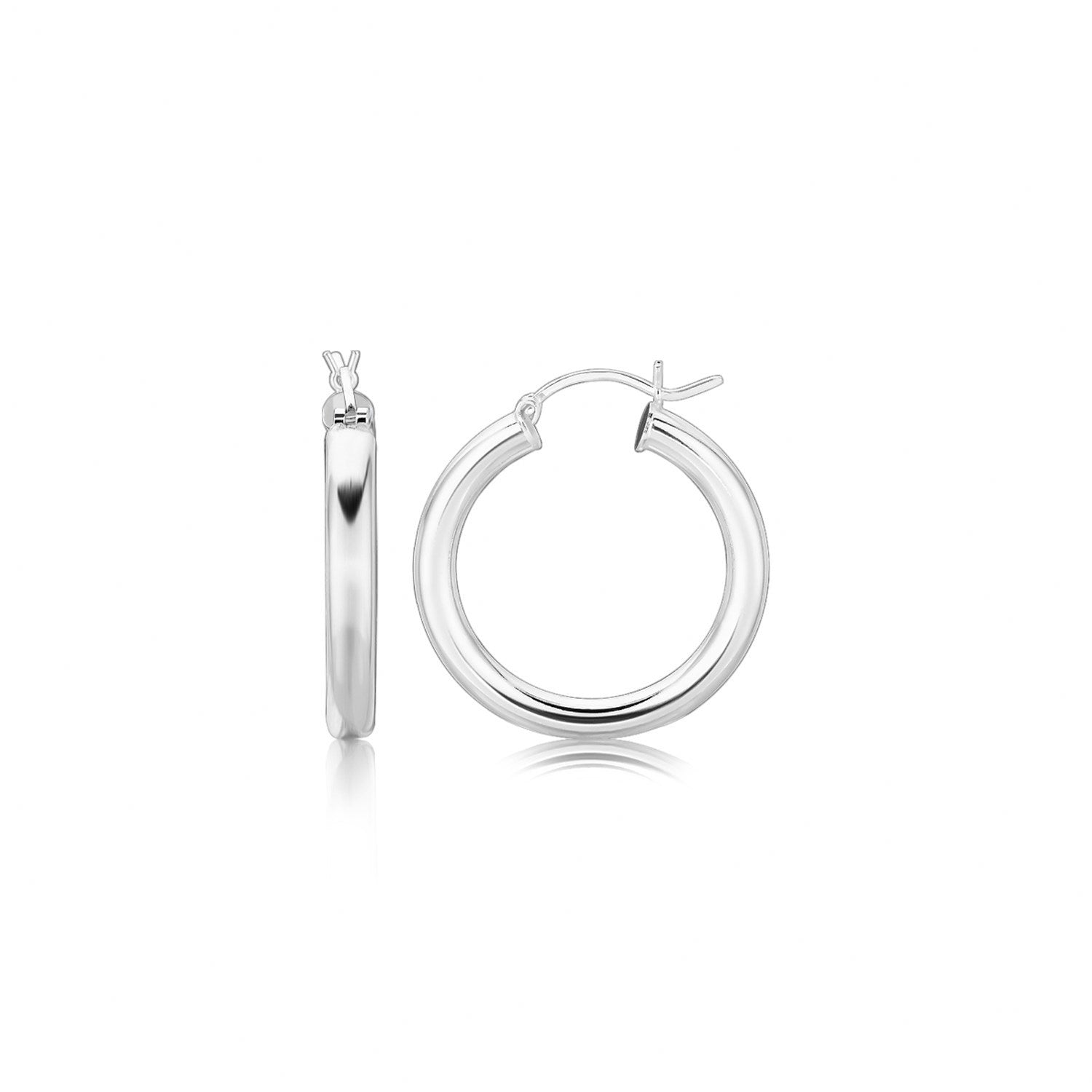 Sterling Silver Rhodium Plated Thick Style Polished Hoop Earrings (25mm) Bids.com