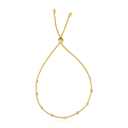 14k Tri-Color Gold Textured Bead Station Lariat Bracelet Bids.com