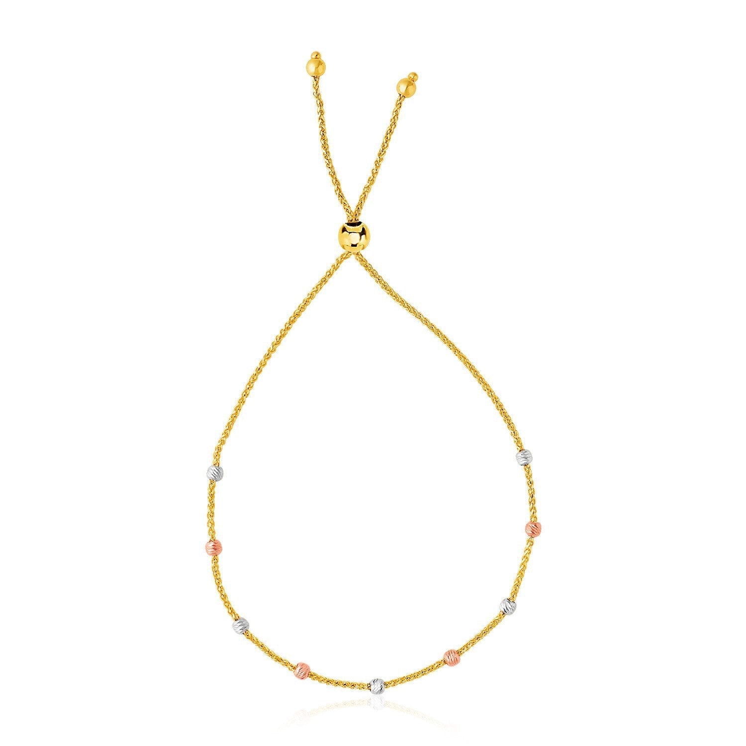 14k Tri-Color Gold Textured Bead Station Lariat Bracelet Bids.com