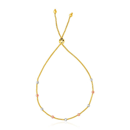 14k Tri-Color Gold Textured Bead Station Lariat Bracelet Bids.com