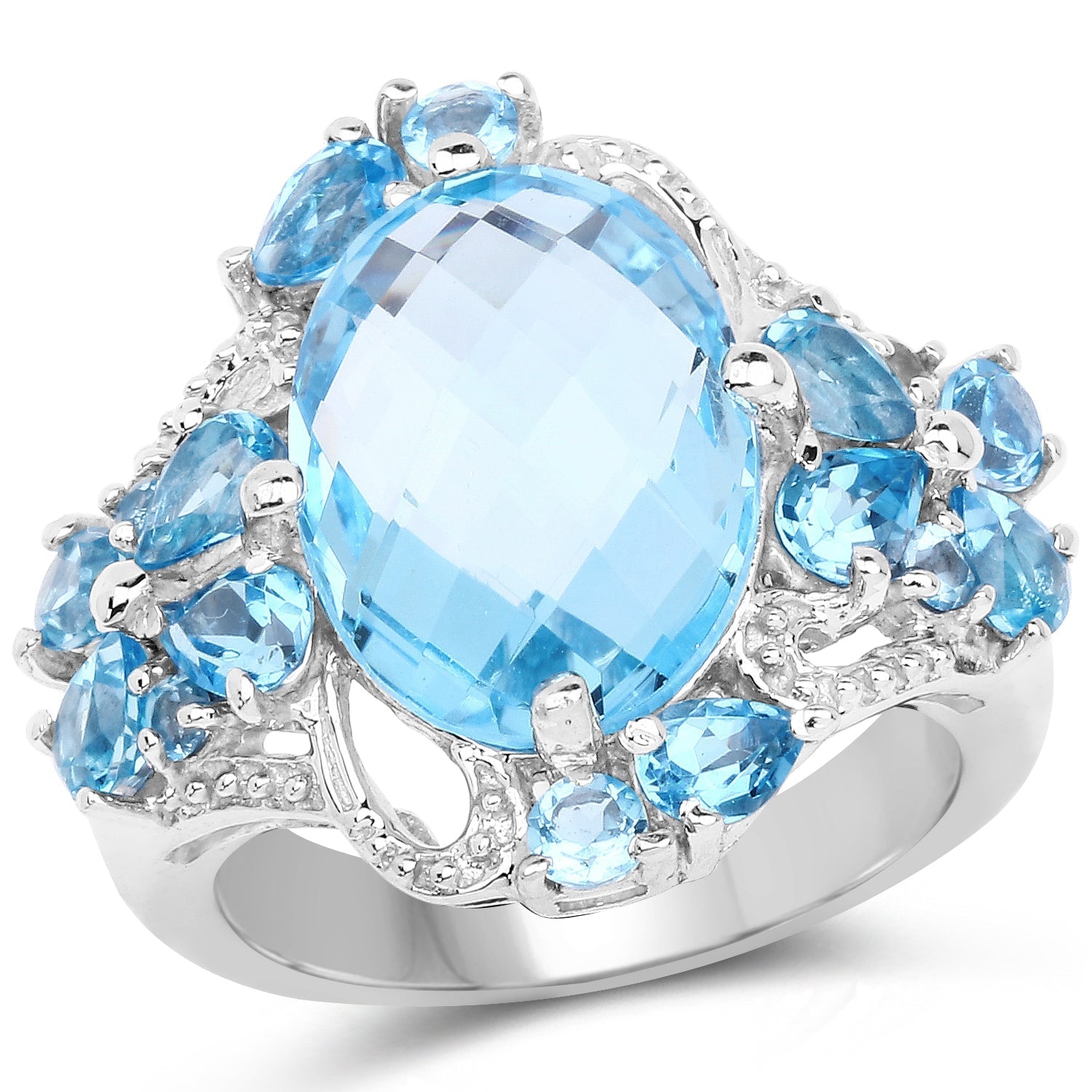 9.50 Carat Genuine Blue Topaz and Swiss Blue Topaz .925 Sterling Silver Ring Bids.com