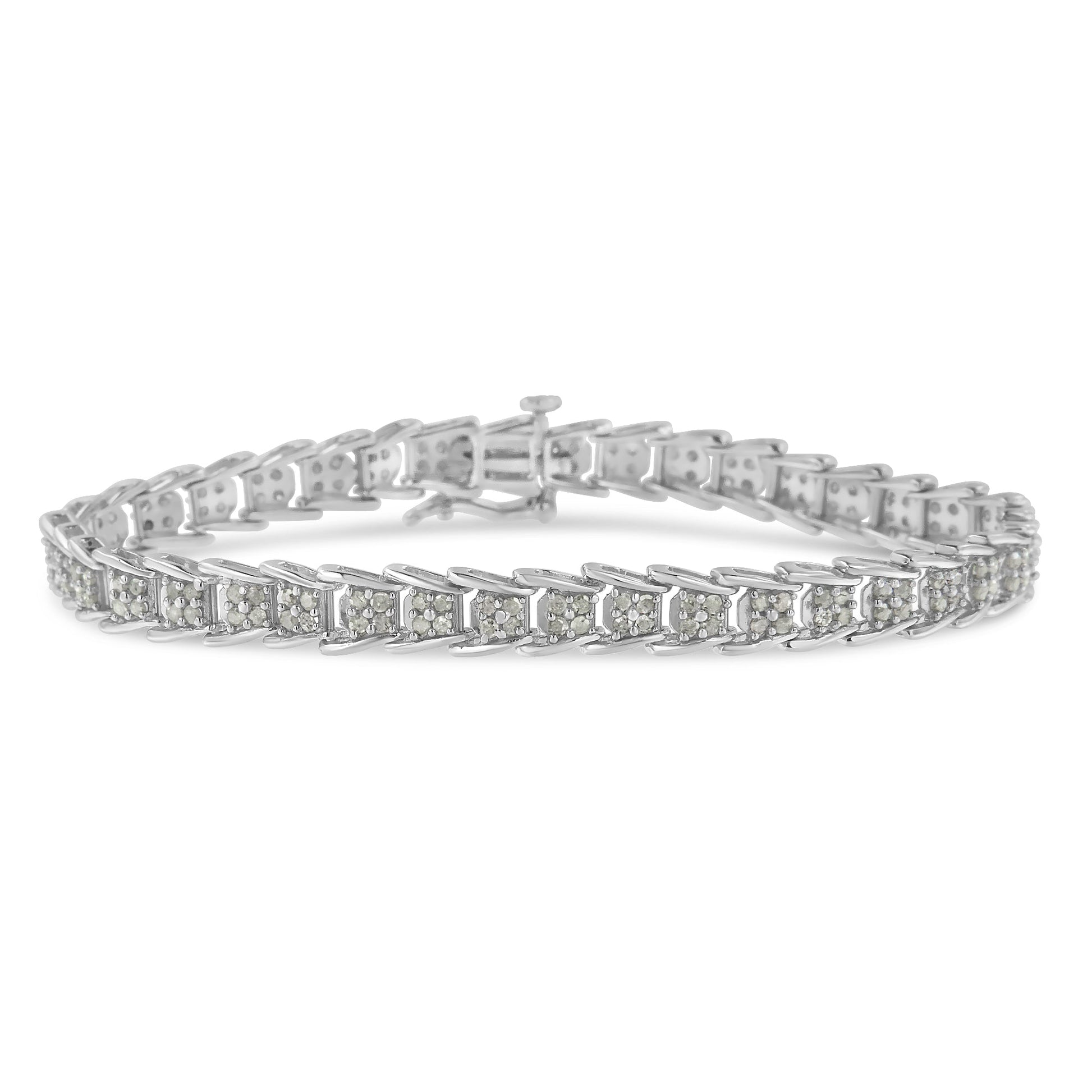 10k White Gold 2 cttw Diamond Fan-Shaped Link Tennis Bracelet (I-J Clarity, I3 Color) - Size 7.25" Bids.com