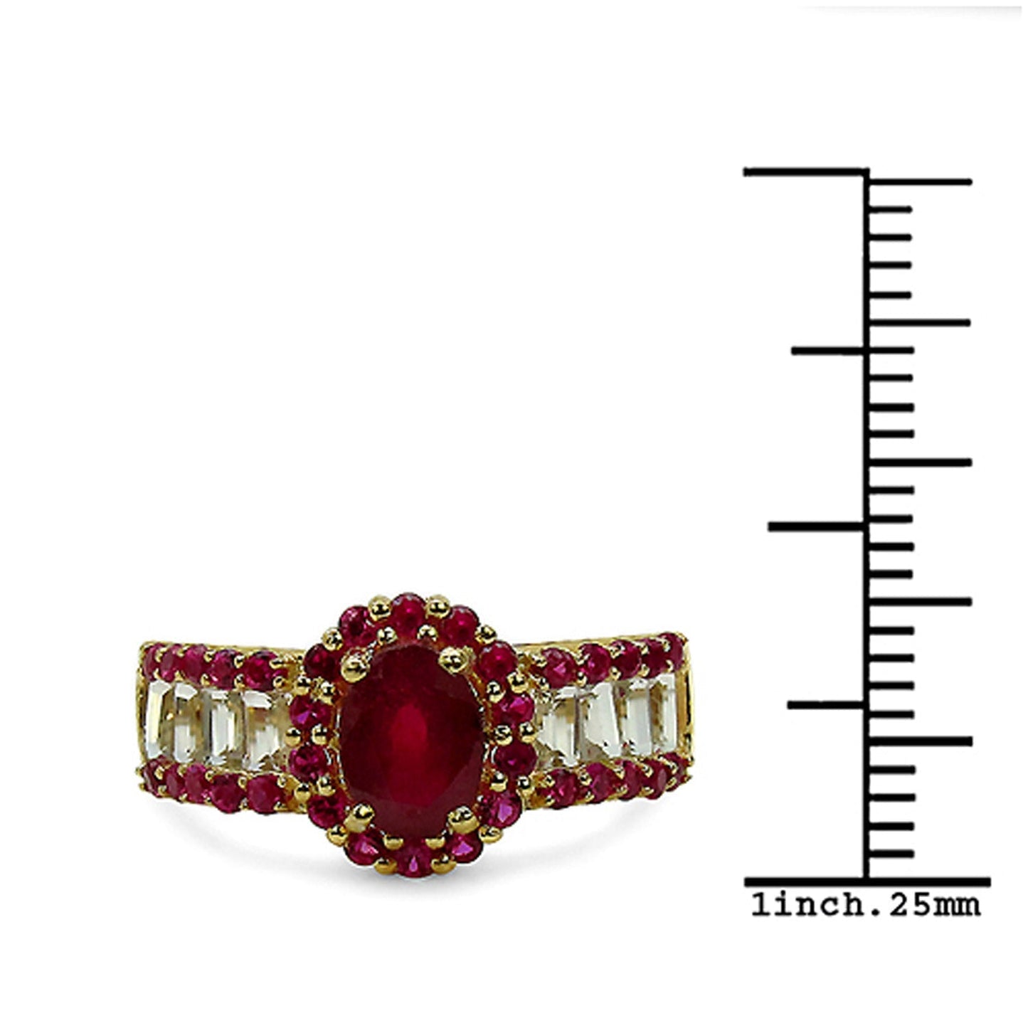 2.89 Carat Glass Filled Ruby, Created Ruby and White Topaz .925 Sterling Silver Ring Bids.com