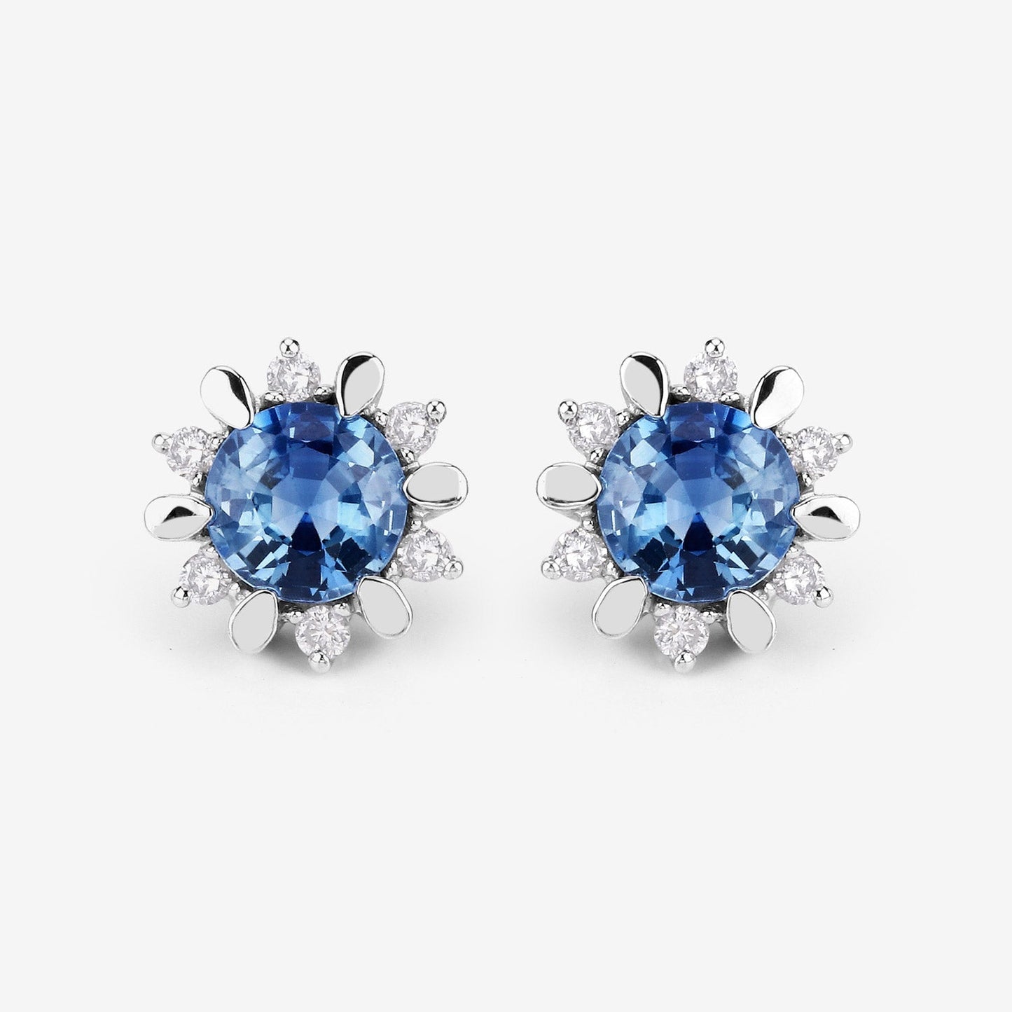 1.87 Carat Genuine Blue Sapphire and White Diamond 14K White Gold Earrings Bids.com